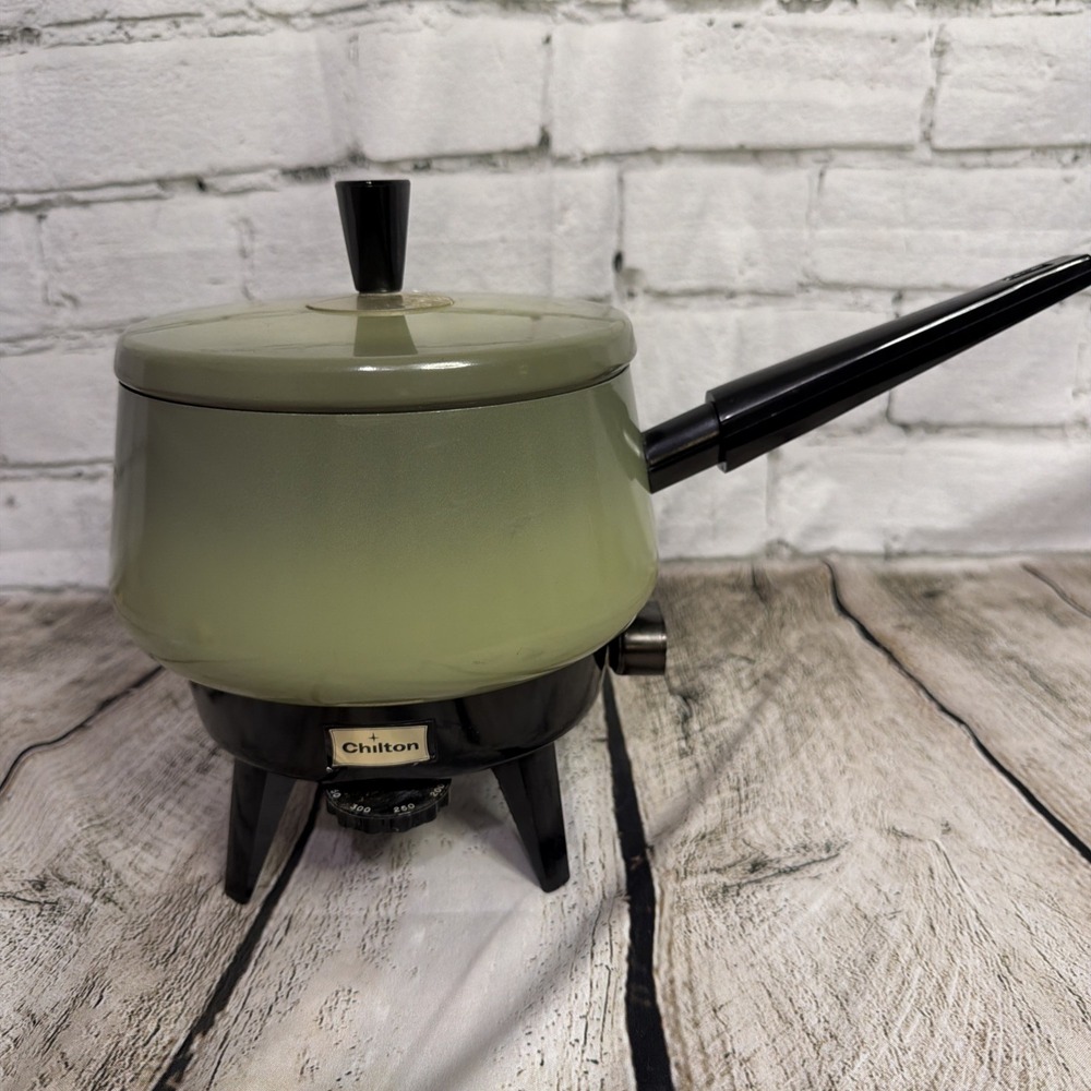 Vintage Chilton Electric Fondue Pot Green with 2.9" Power Cord TESTED WORKING